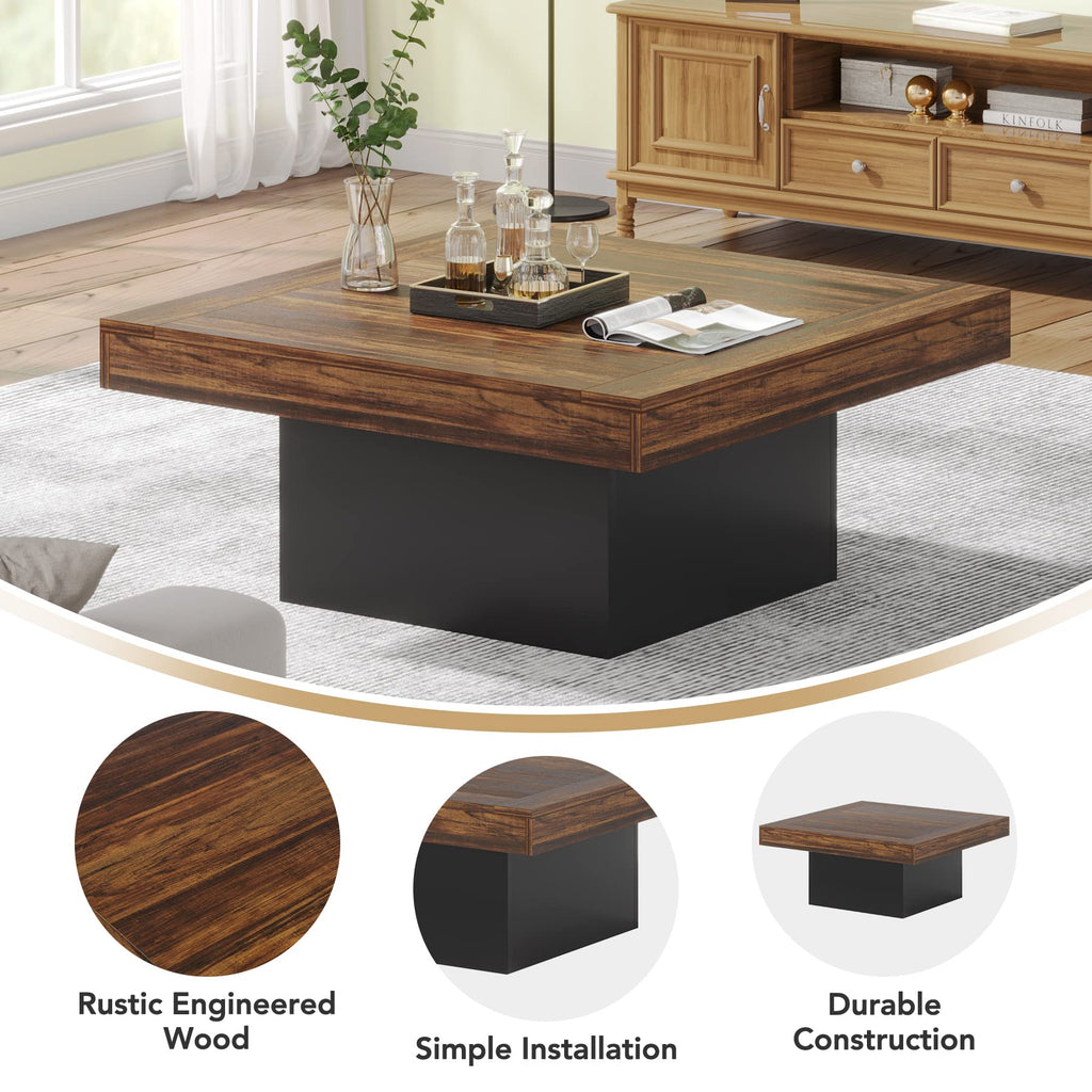 35.4-Inch Square Wood Coffee Table with LED Light M882586