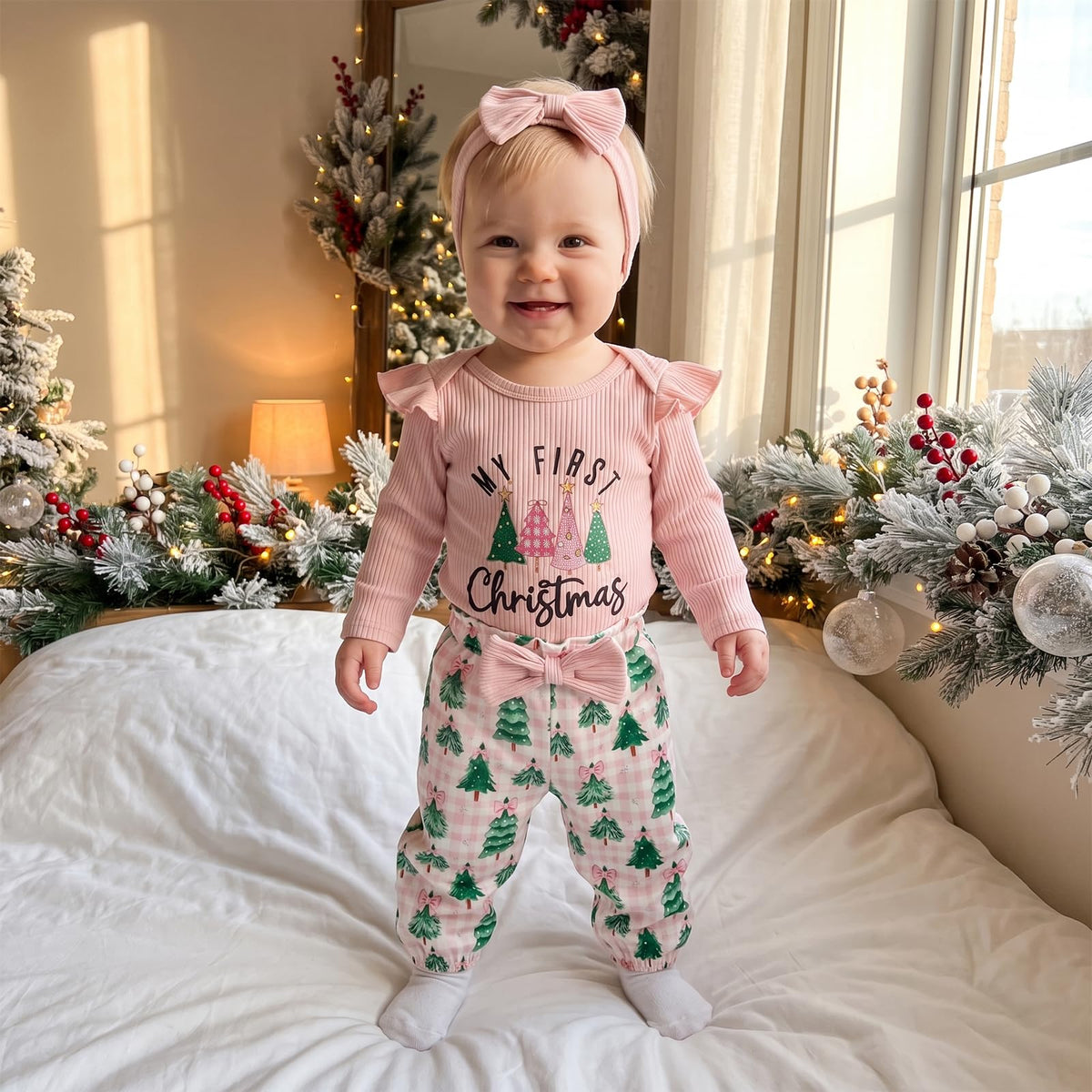Newborn Baby Girl Christmas Outfit Romper Pants Set N302