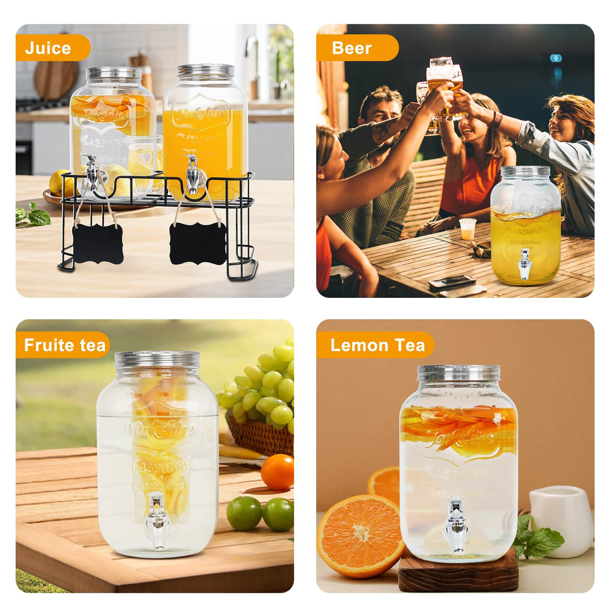 2 Pack 1 Gallon Glass Drink Dispensers F123