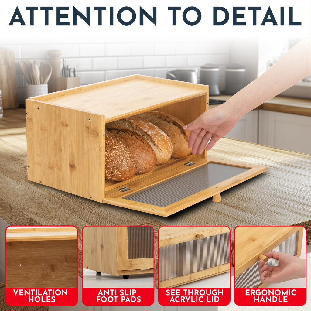 Bamboo Bread Box with Acrylic Window W5139