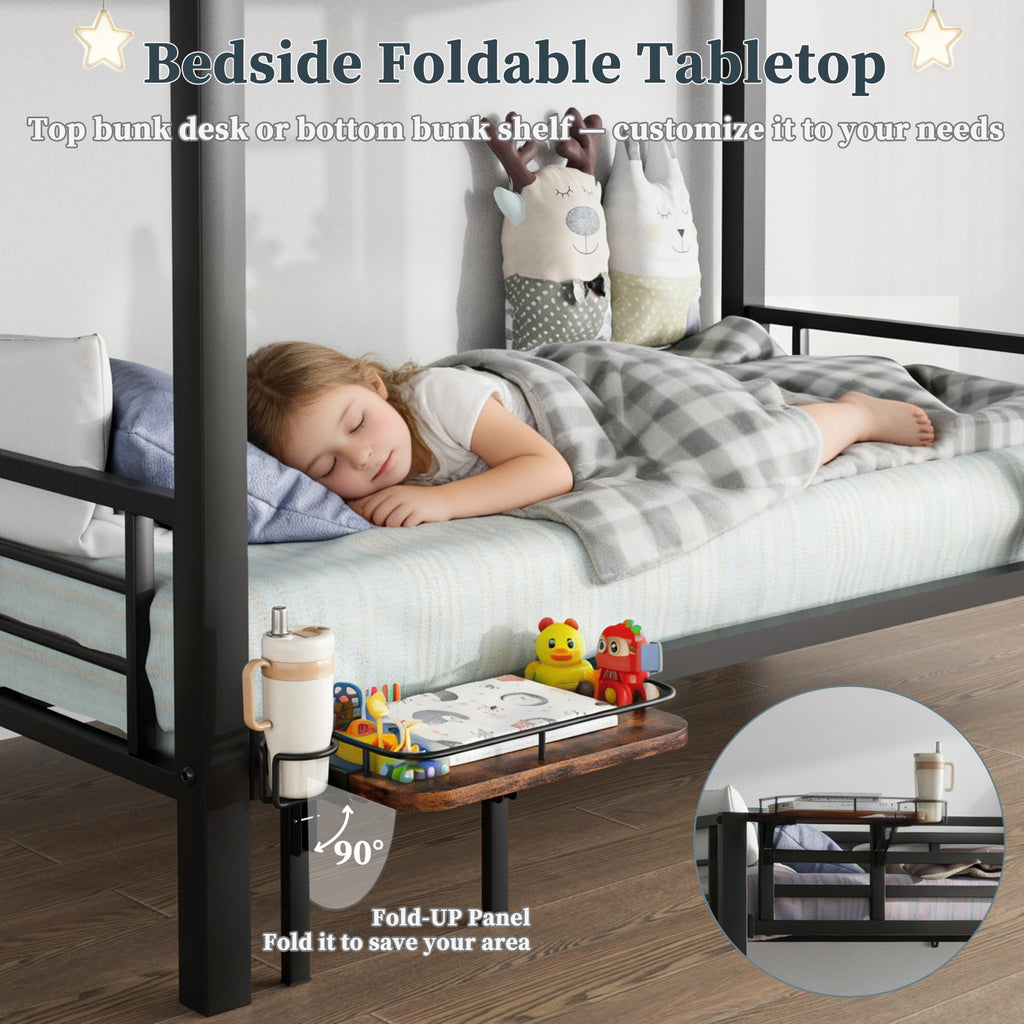 Twin Over Twin Heavy Duty Metal Bunk Bed with Guardrail C744209