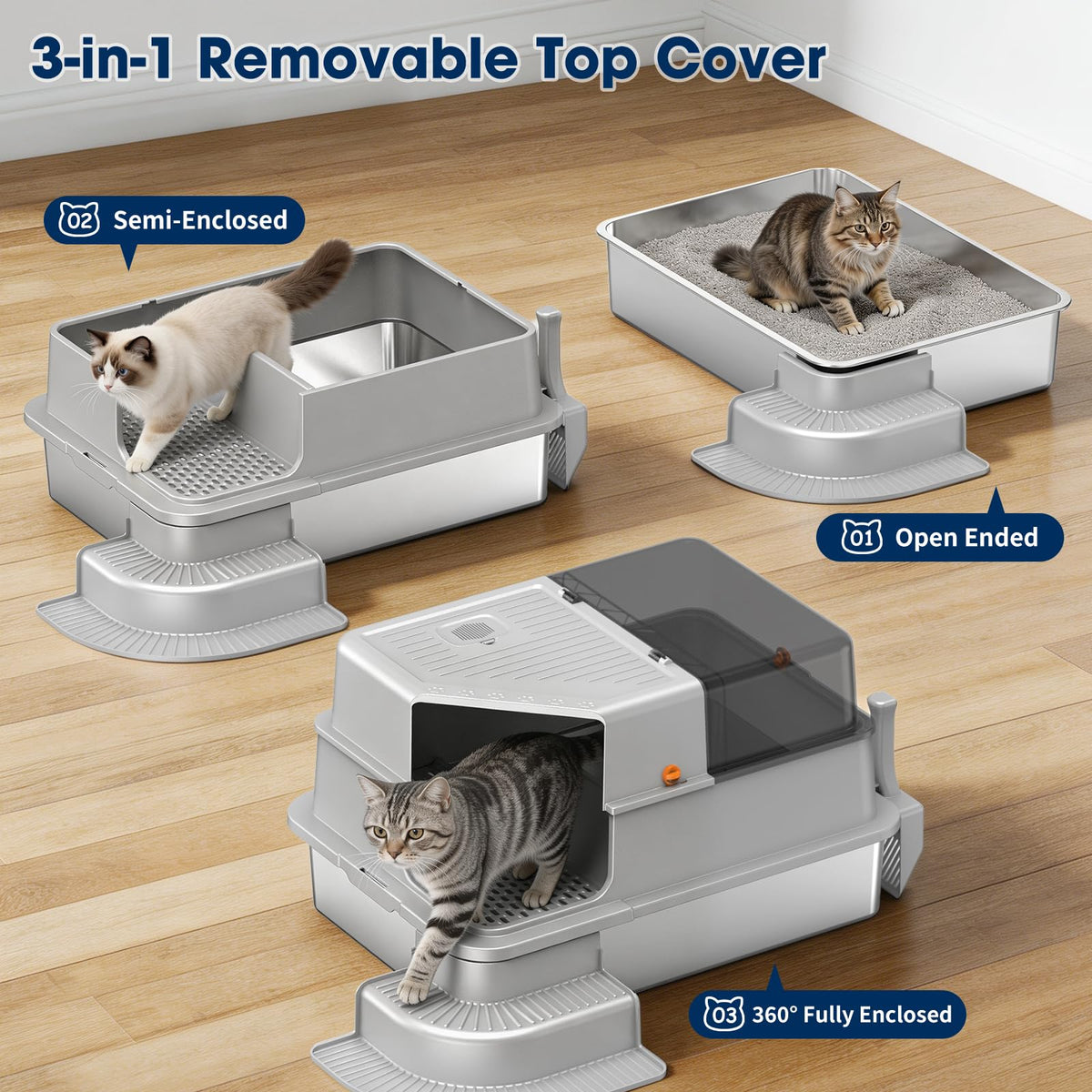 XXXL Stainless Steel Cat Litter Box with Lid X563508