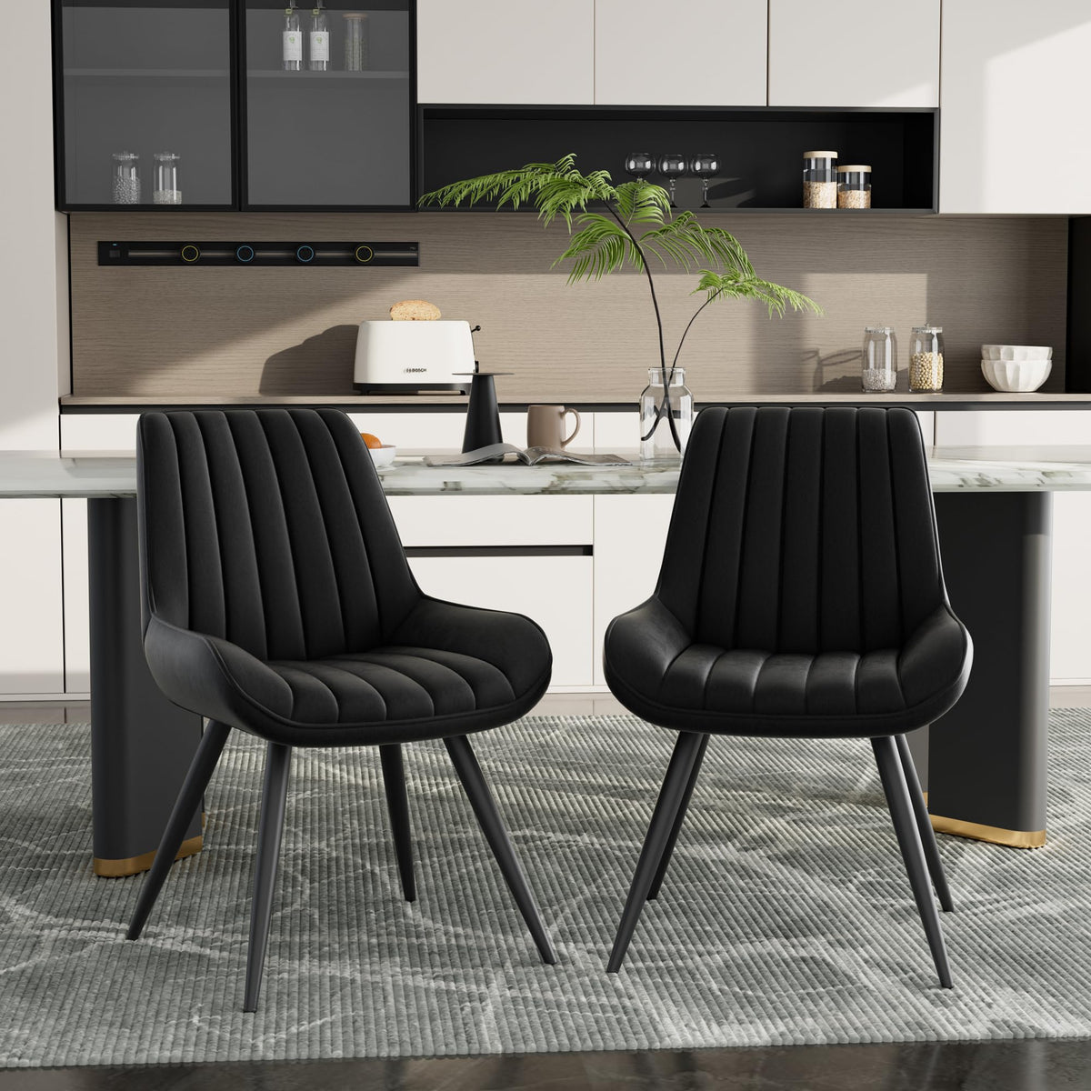 Black Faux Leather Upholstered Dining Chairs Set of 6 V954