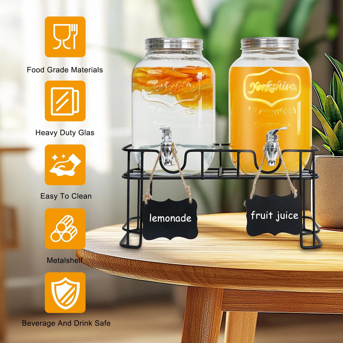 2 Pack 1 Gallon Glass Drink Dispensers F123