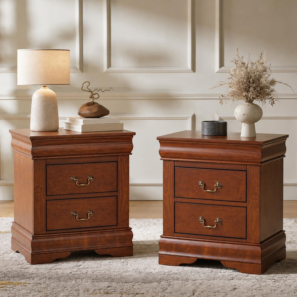 Cherry Wood Nightstands Set of 2 with Drawers S8813