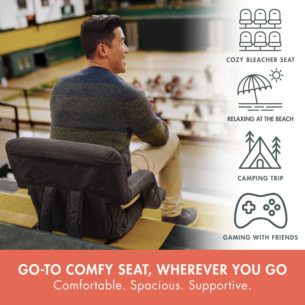Portable Reclining Folding Stadium Seat with Back Support, Black C252