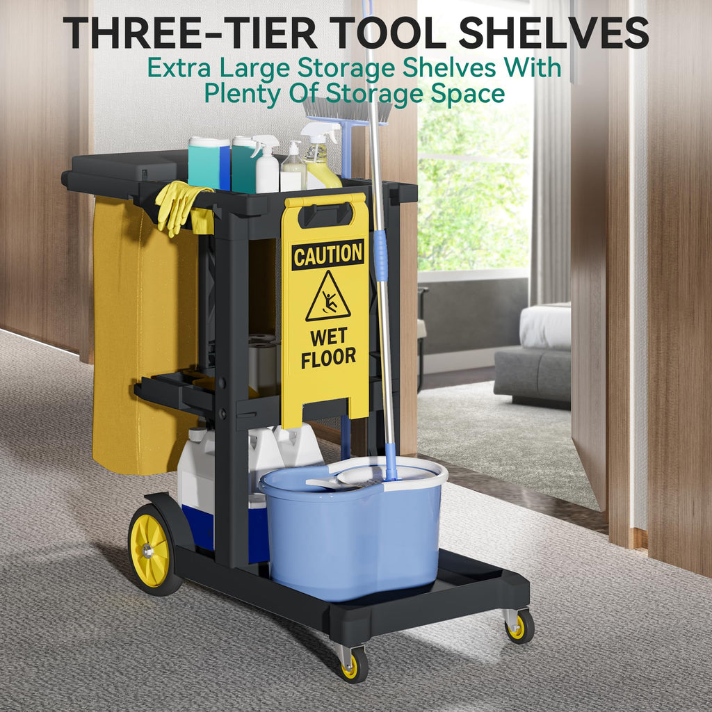 Black 3-Shelf Cleaning Cart on Wheels I52033
