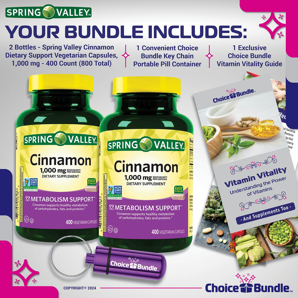 Cinnamon Supplement 1000mg Vegetarian Capsules 800 Total W426