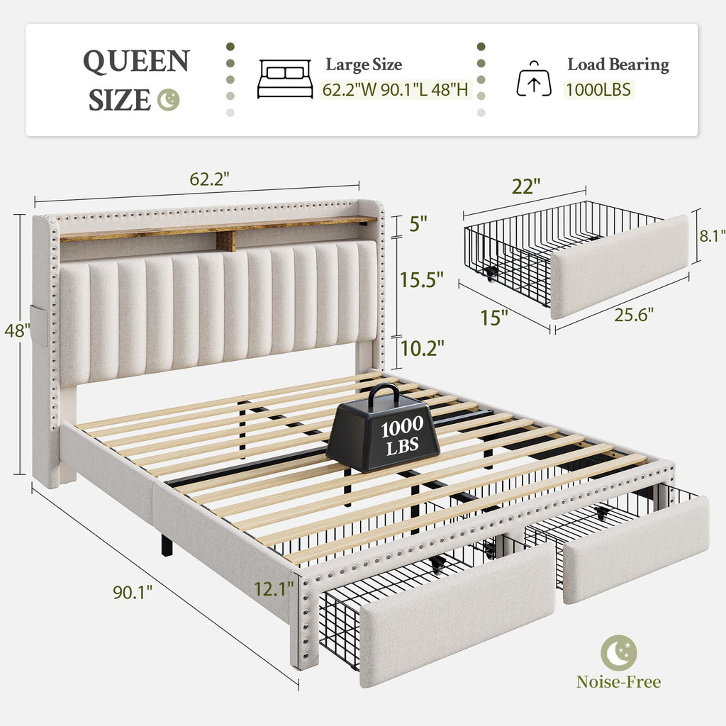 Queen Bed Frame with 2 Drawers U365262