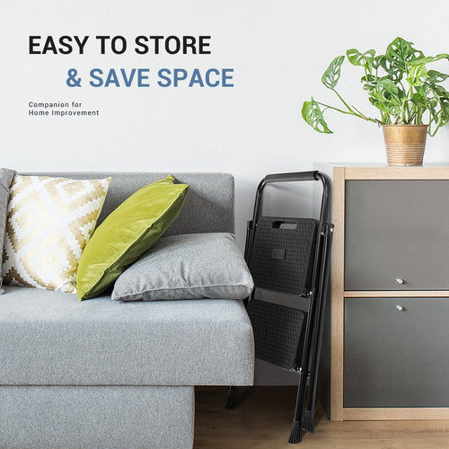 2 Step Stool with Anti-Slip Pedal & Handrail, 330lbs, Black Q982791