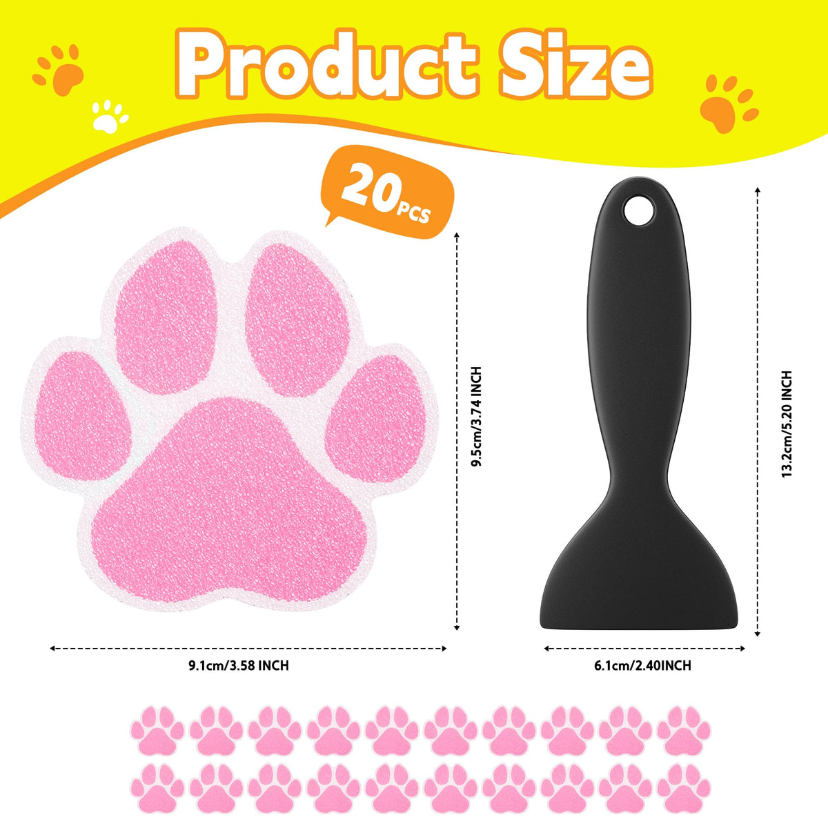 20PCS Non Slip Bathtub Stickers with Scraper, Pink, Dog Paw F9488