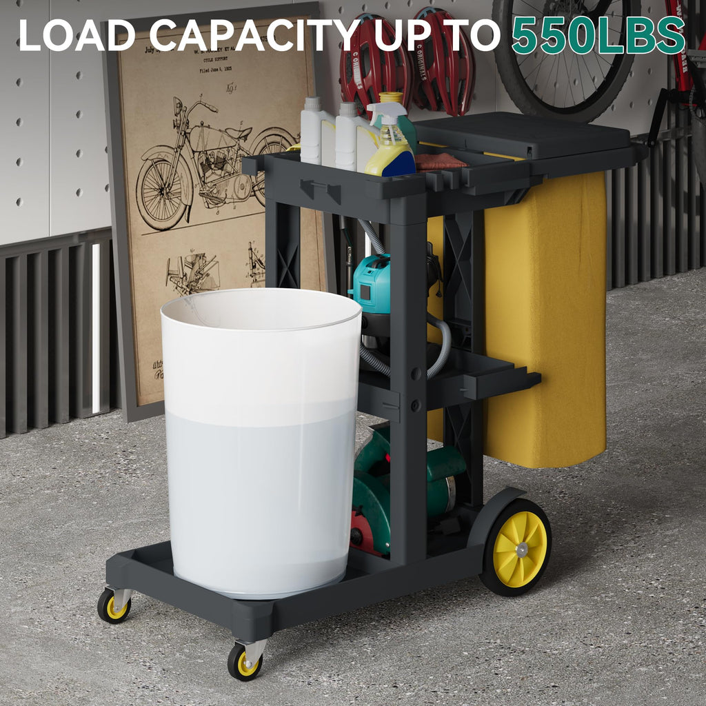 Black 3-Shelf Cleaning Cart on Wheels I52033