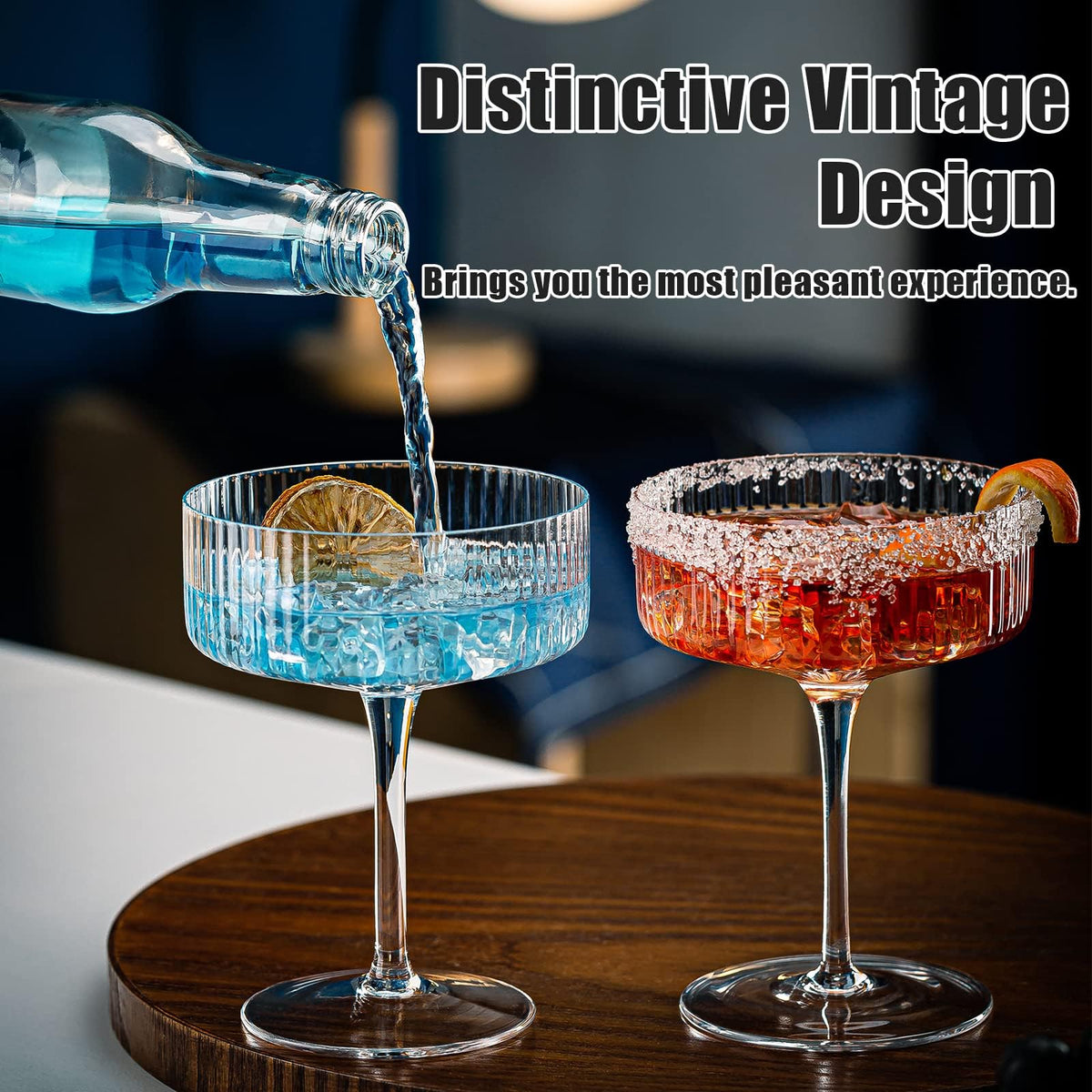 Set of 6 Ribbed Coupe Cocktail Glasses T129273