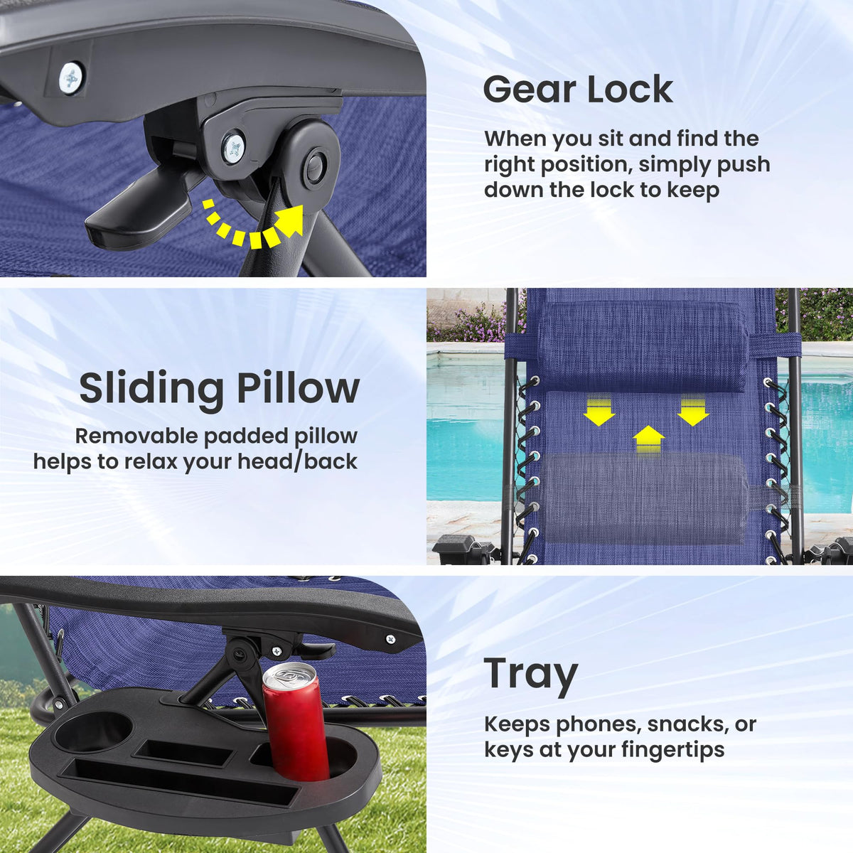 2 Pack Blue 7-Position Adjustable Zero Gravity Chairs L868
