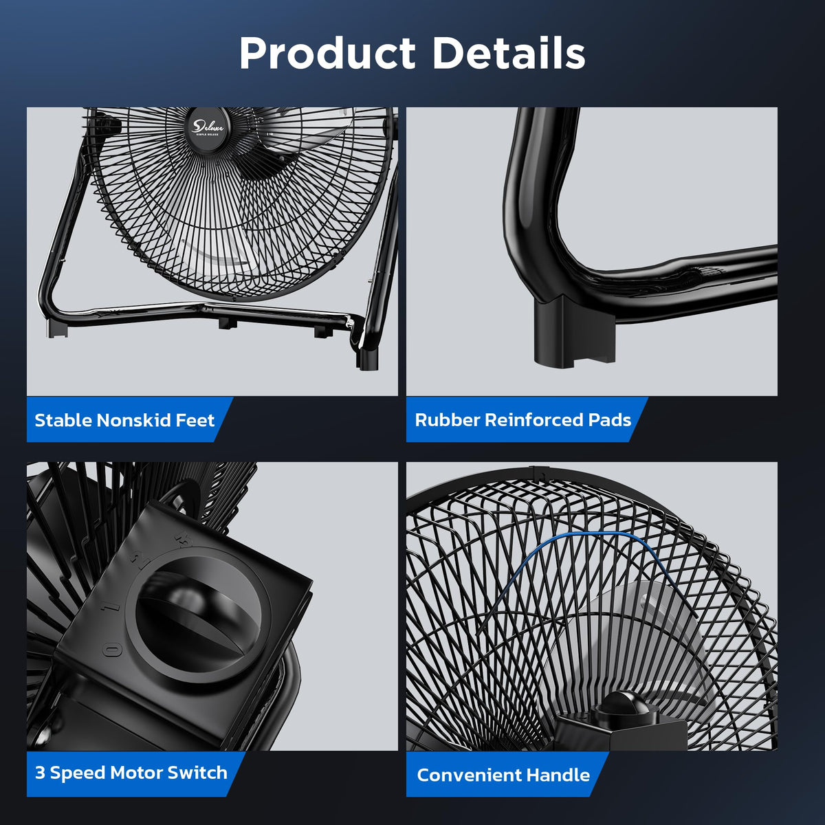 20 Inch 3-Speed High Velocity Metal Floor Fan W4383