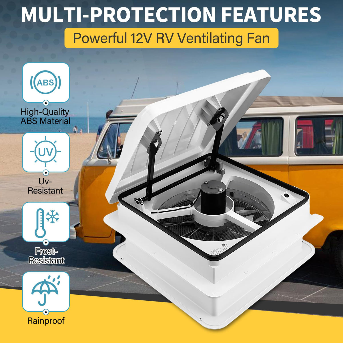 14” RV Roof Vent Fan 4 Speed Reversible 12V Manual White Dome A33338