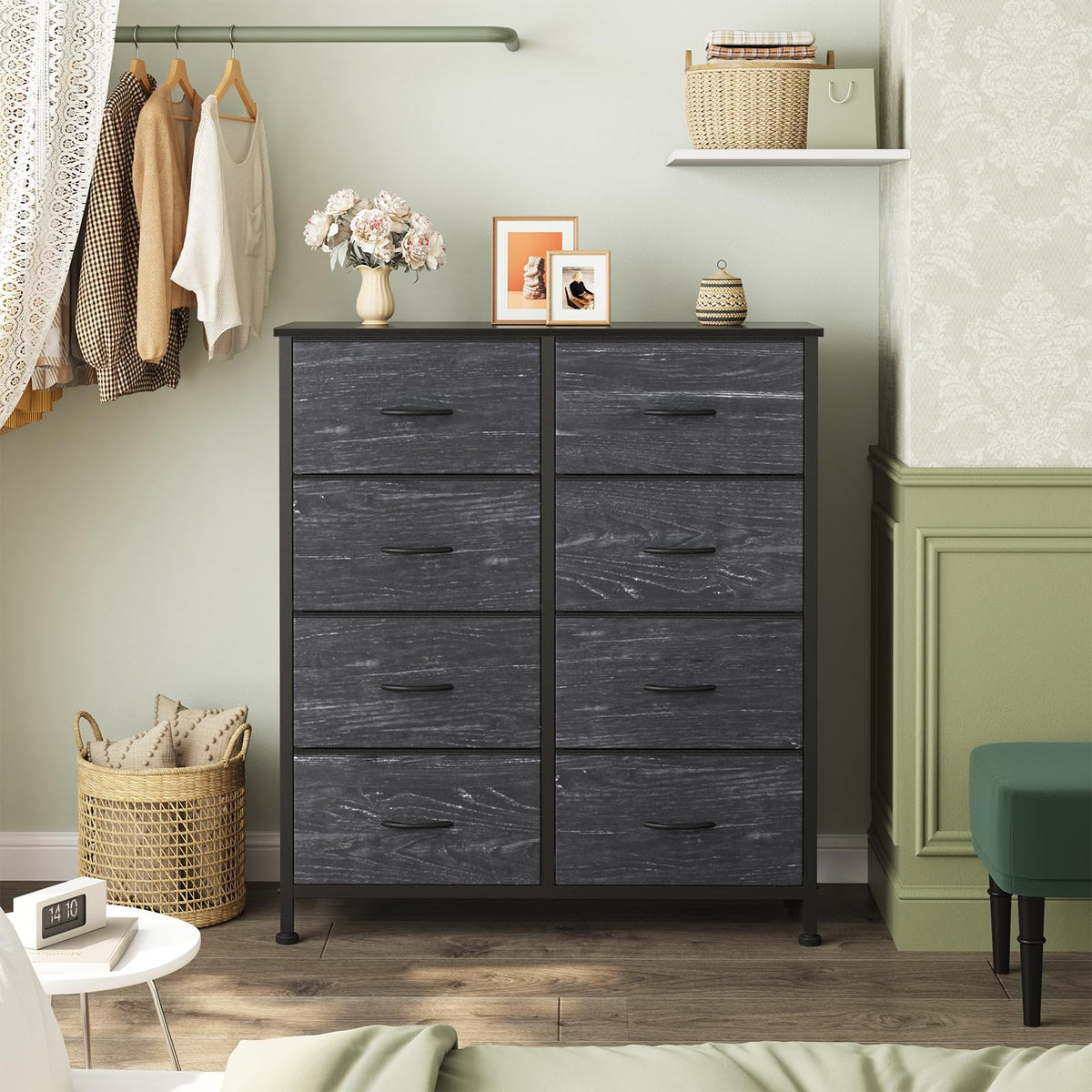 Black 8 Drawer Fabric Dresser T7368