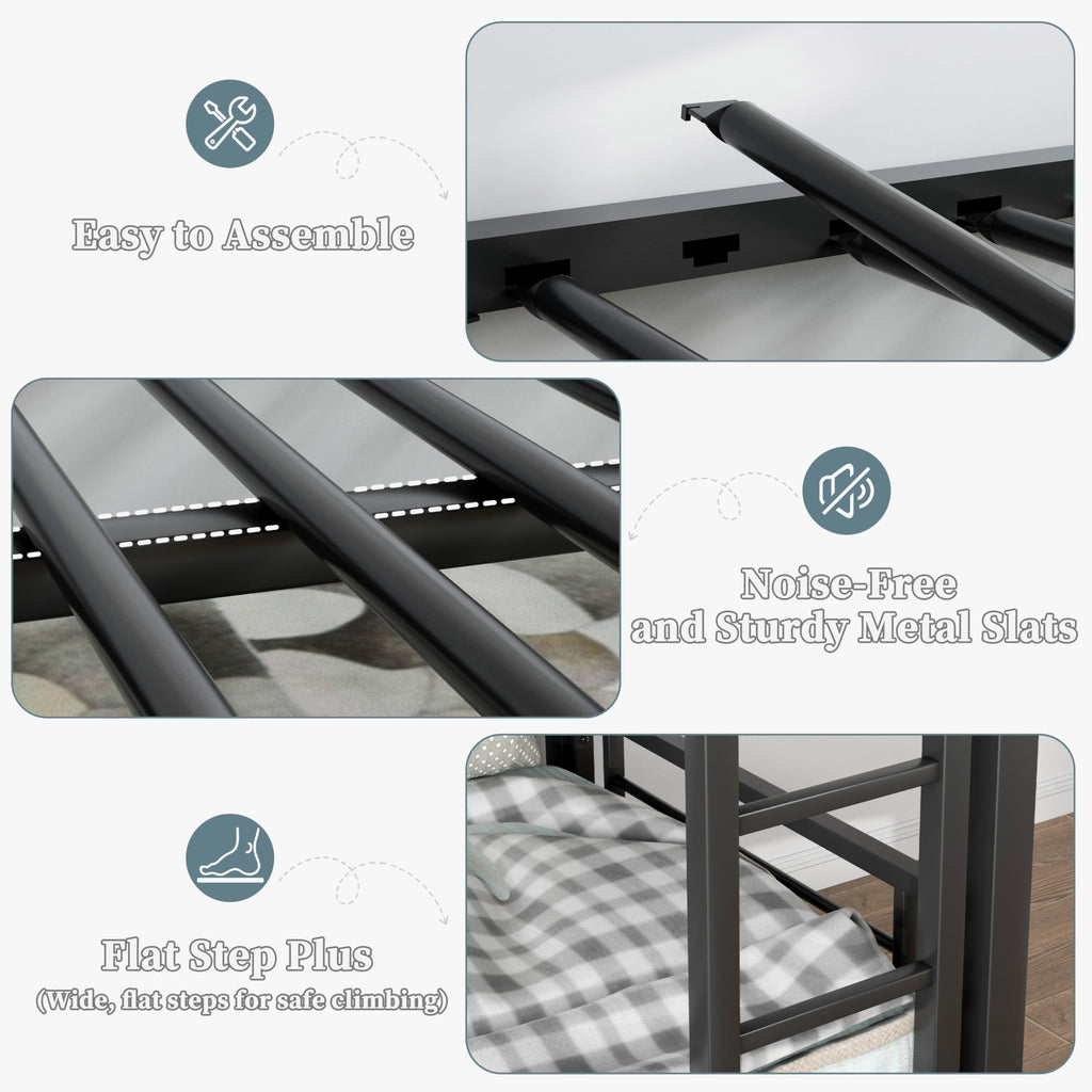Twin Over Twin Heavy Duty Metal Bunk Bed with Guardrail C744209
