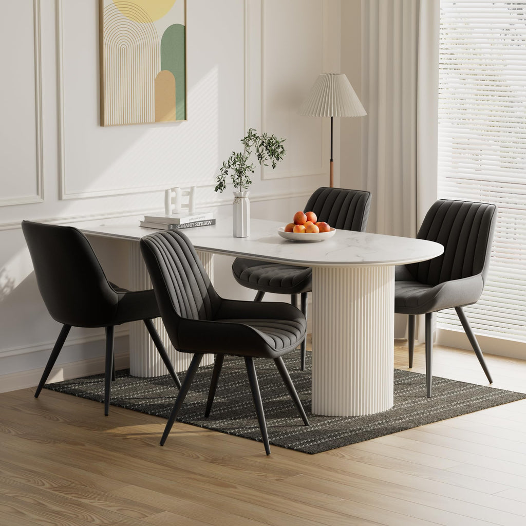 Black Faux Leather Upholstered Dining Chairs Set of 6 V954