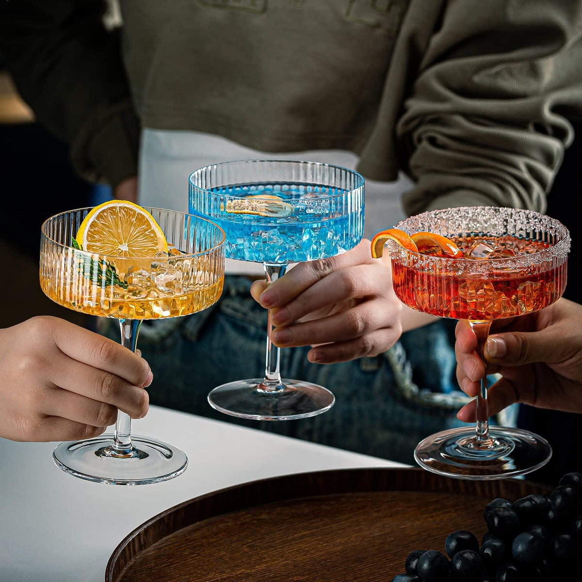 Set of 6 Ribbed Coupe Cocktail Glasses T129273