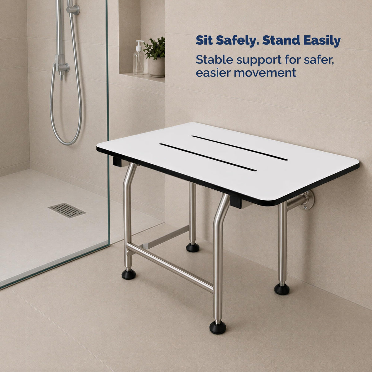 Wall Mounted Phenolic Folding Shower Seat with Legs S910