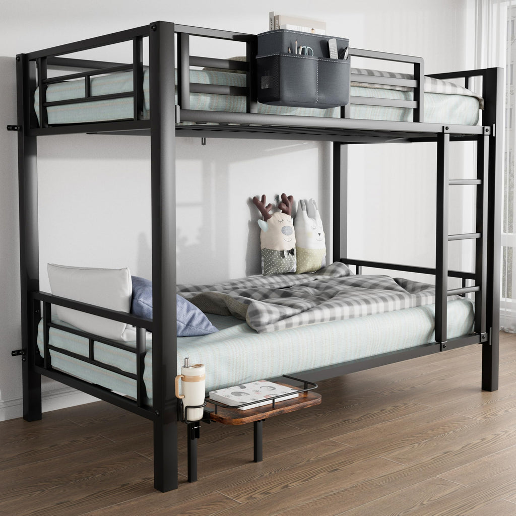 Twin Over Twin Heavy Duty Metal Bunk Bed with Guardrail C744209