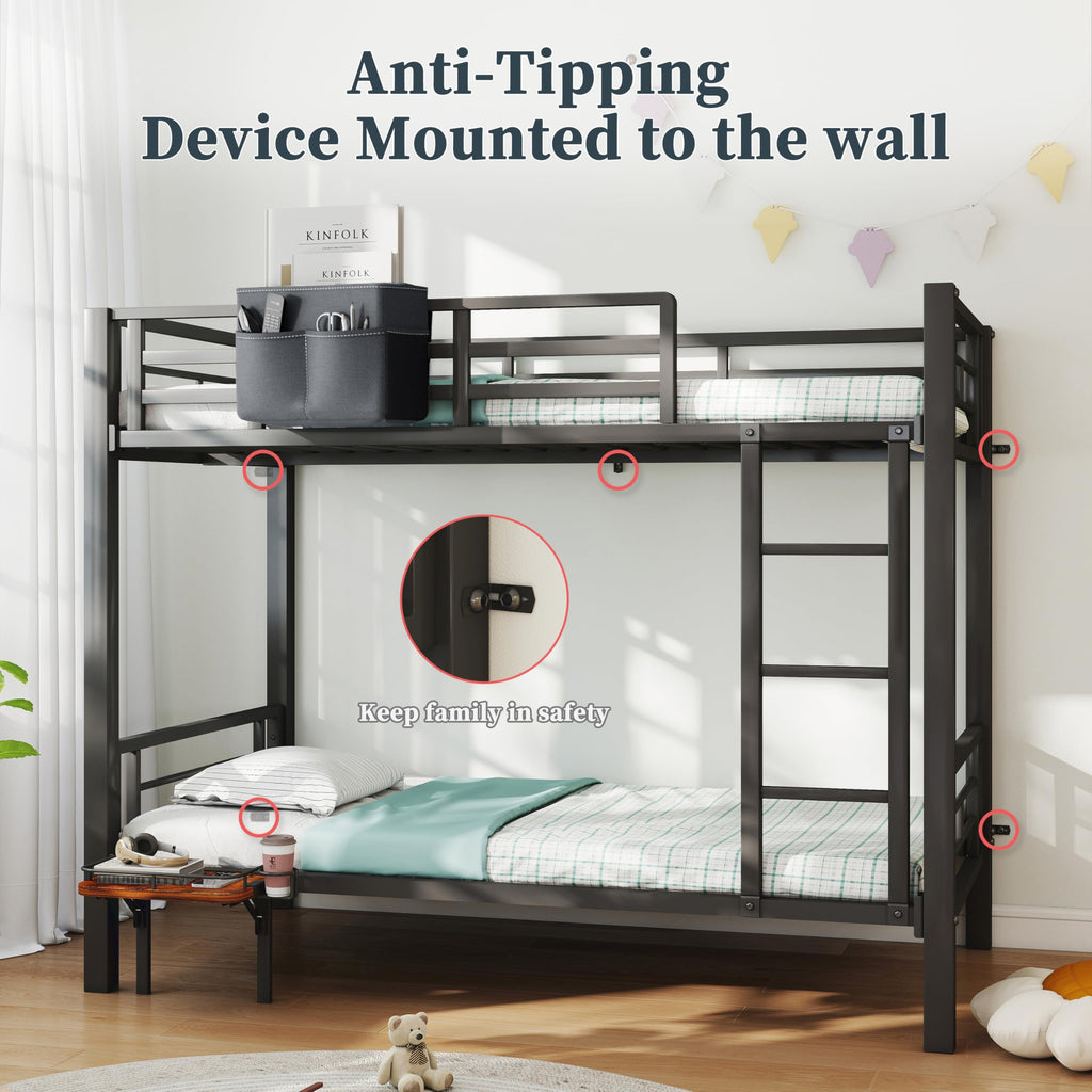 Twin Over Twin Heavy Duty Metal Bunk Bed with Guardrail C744209