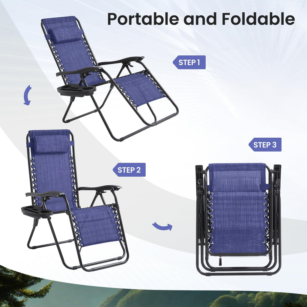 2 Pack Blue 7-Position Adjustable Zero Gravity Chairs L868