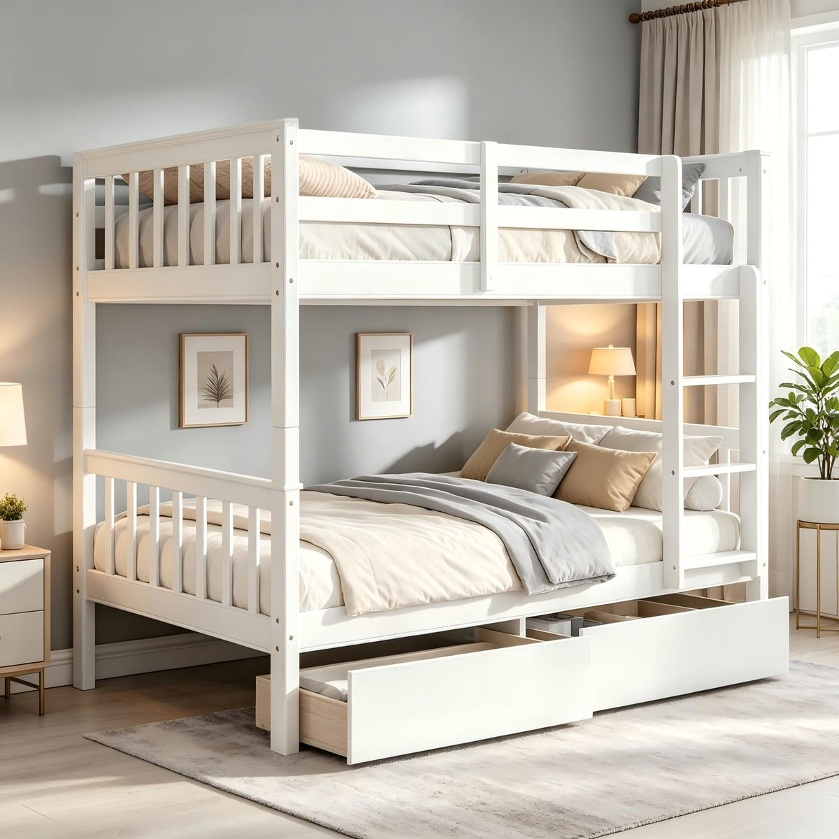 Twin Over Twin Bunk Bed with Storage E8892