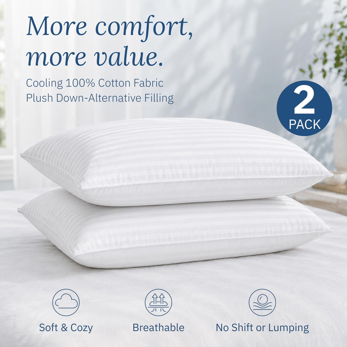 White King Size Bed Pillows Set of 2 Y6789