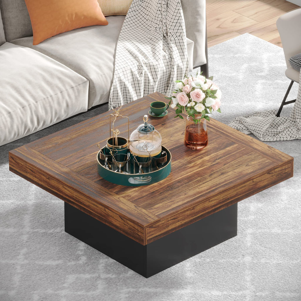 35.4-Inch Square Wood Coffee Table with LED Light M882586