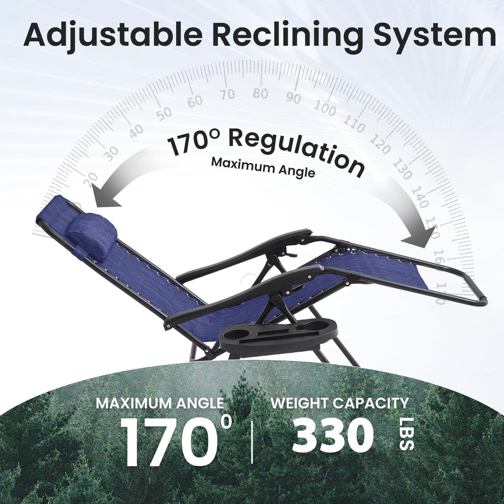 2 Pack Blue 7-Position Adjustable Zero Gravity Chairs L868