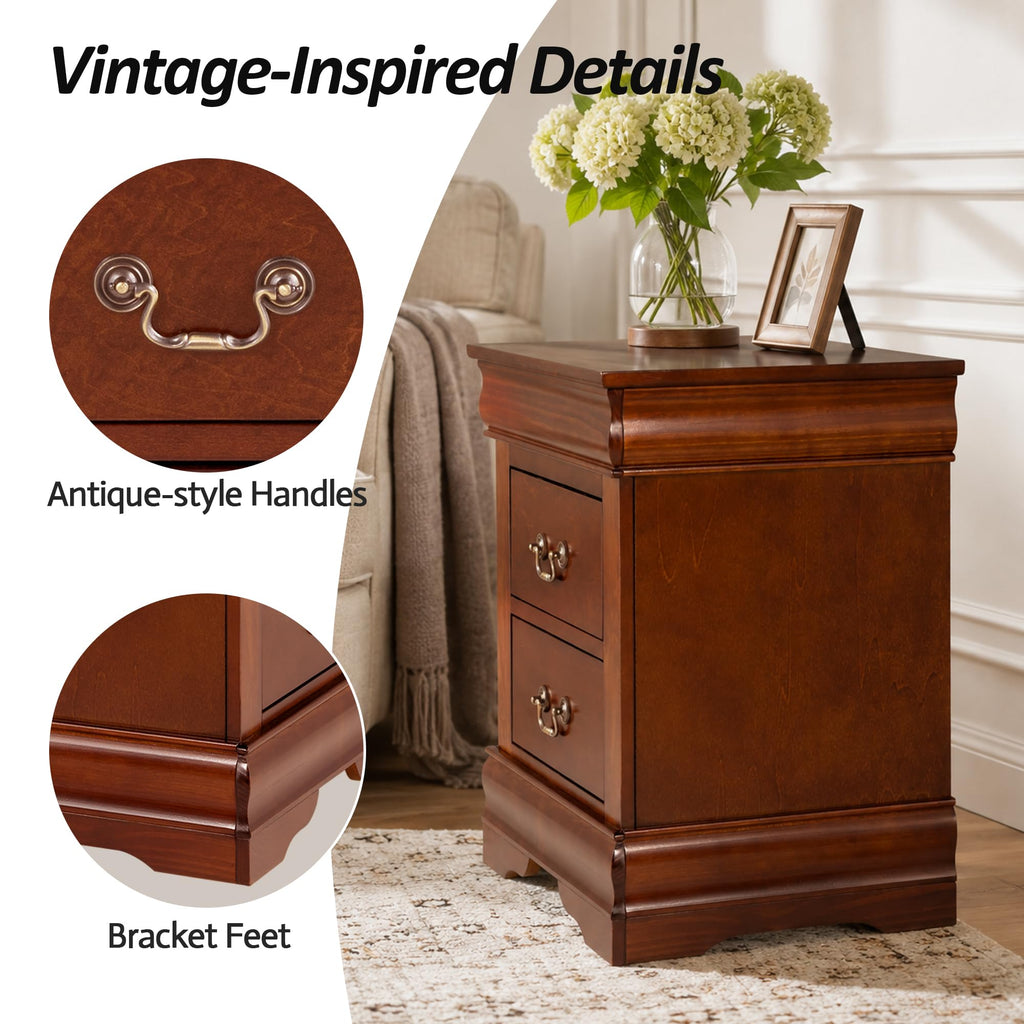 Cherry Wood Nightstands Set of 2 with Drawers S8813
