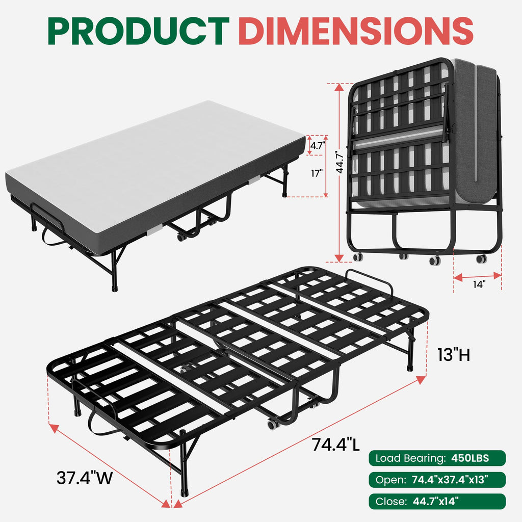 Folding Bed with Mattress with Wheels S428881