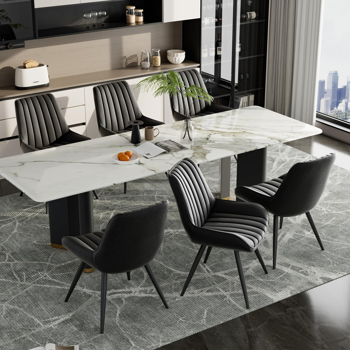 Black Faux Leather Upholstered Dining Chairs Set of 6 V954