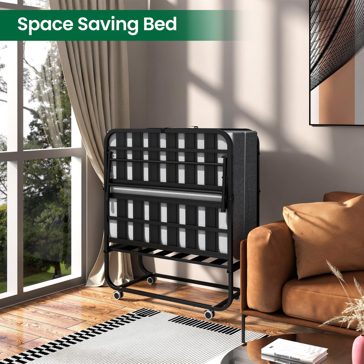 Folding Bed with Mattress with Wheels S428881