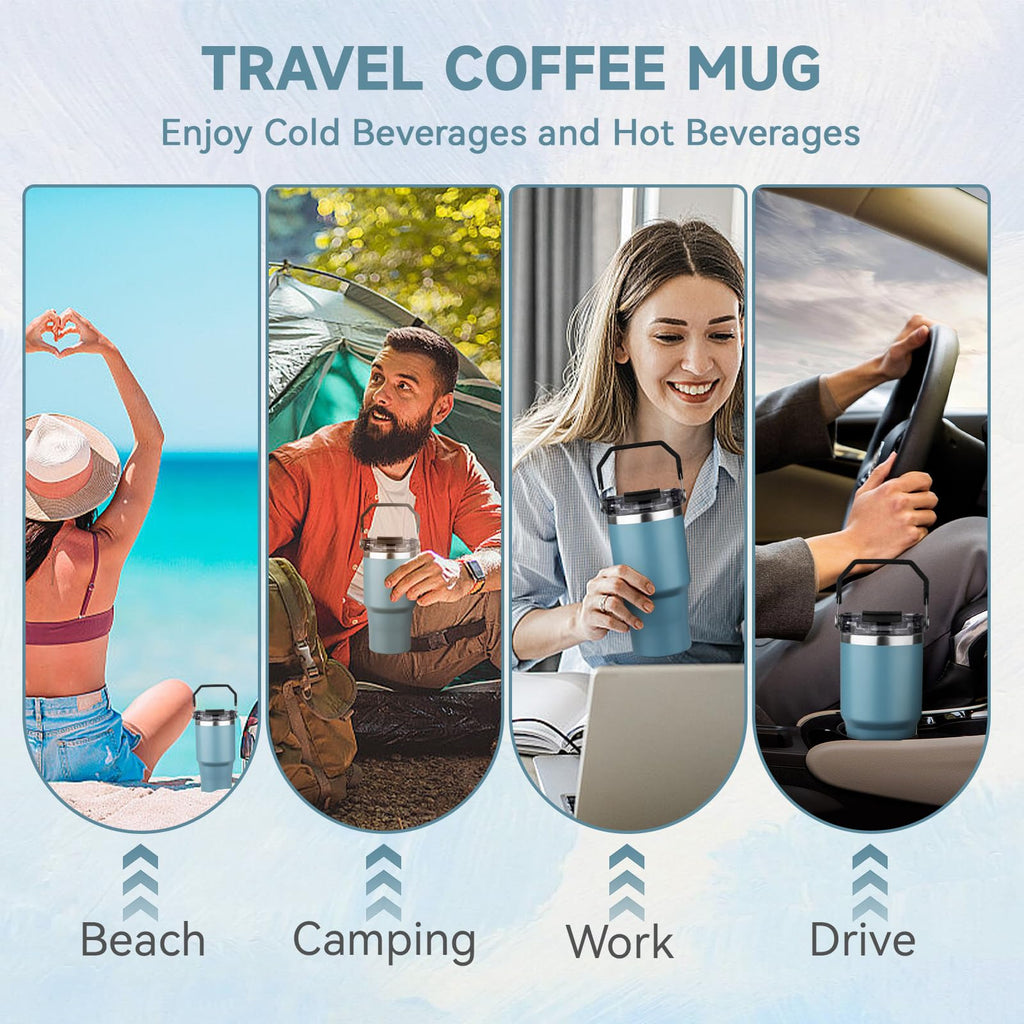 20oz Stainless Steel Insulated Tumbler with Handle and Flip Straw Lid K631