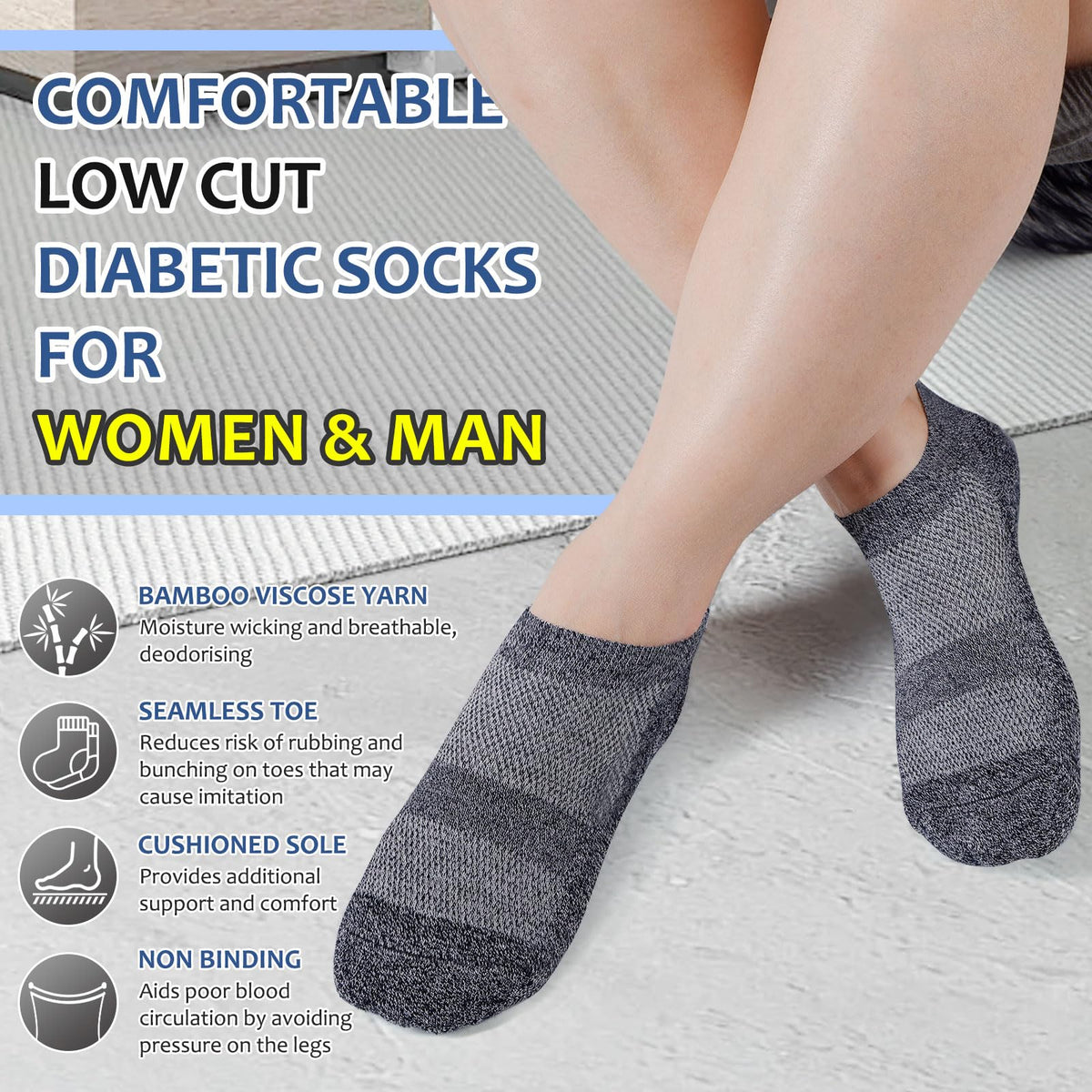 6 Pairs Low Cut Non Binding Bamboo Seamless Socks D488
