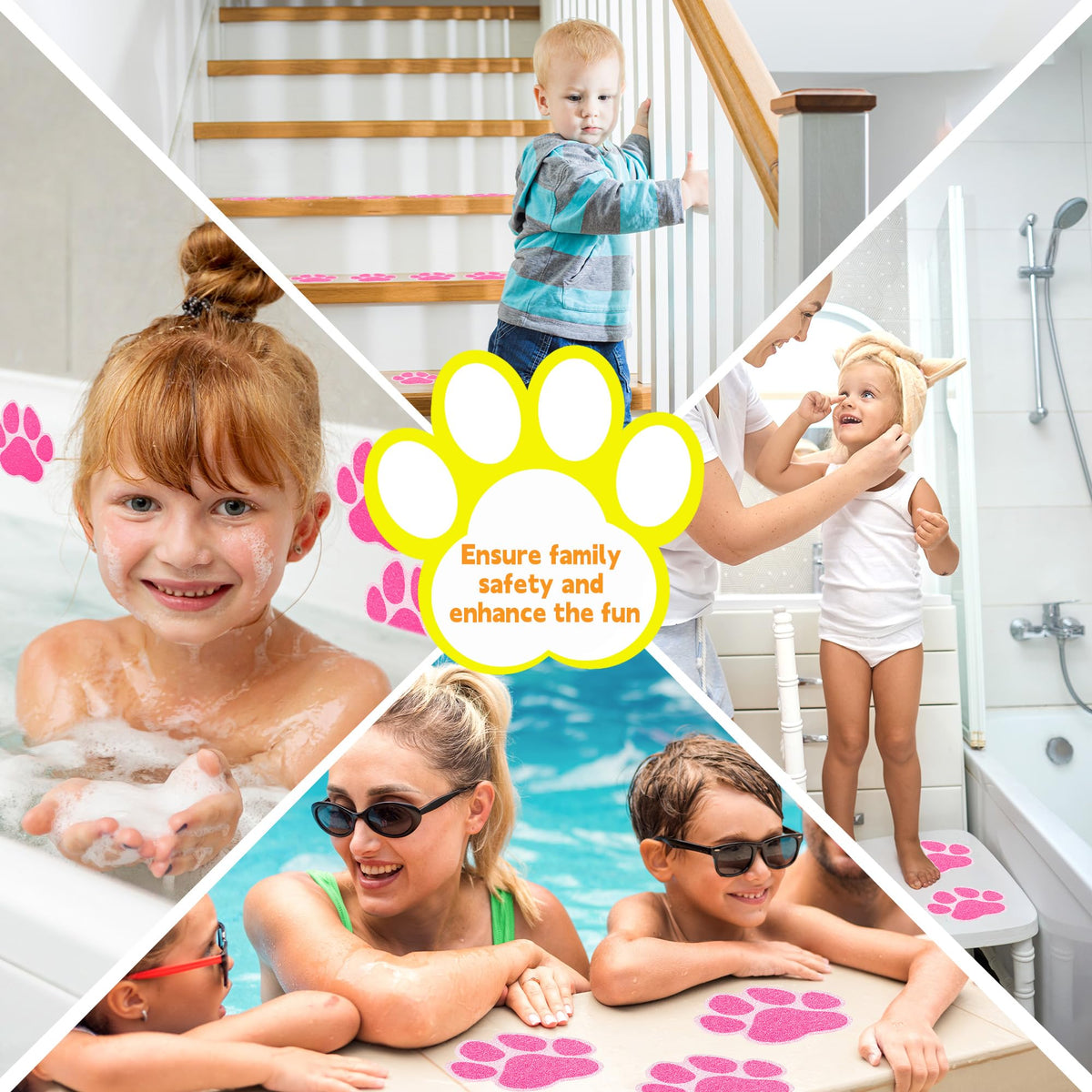20PCS Non Slip Bathtub Stickers with Scraper, Pink, Dog Paw F9488