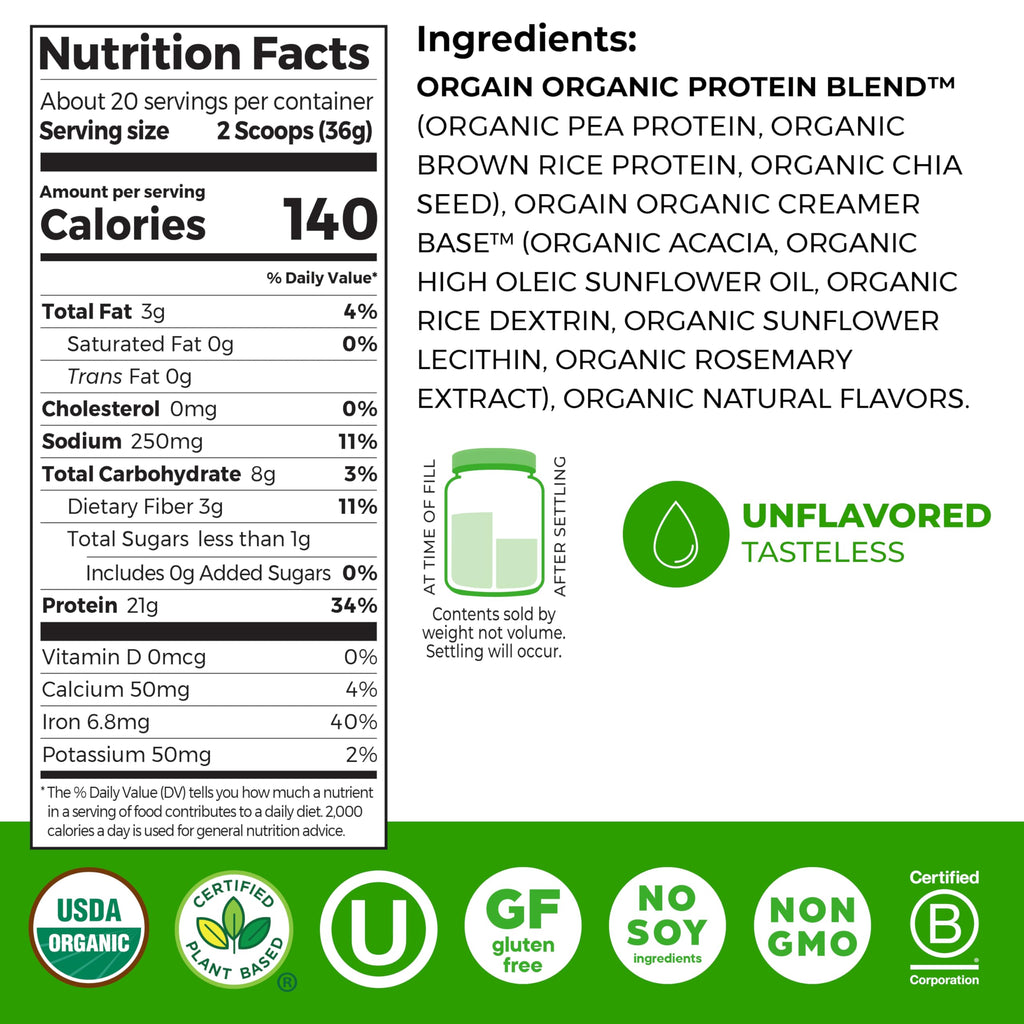 Organic Vegan Protein Powder, Natural Unsweetened, 1.59 lb S928
