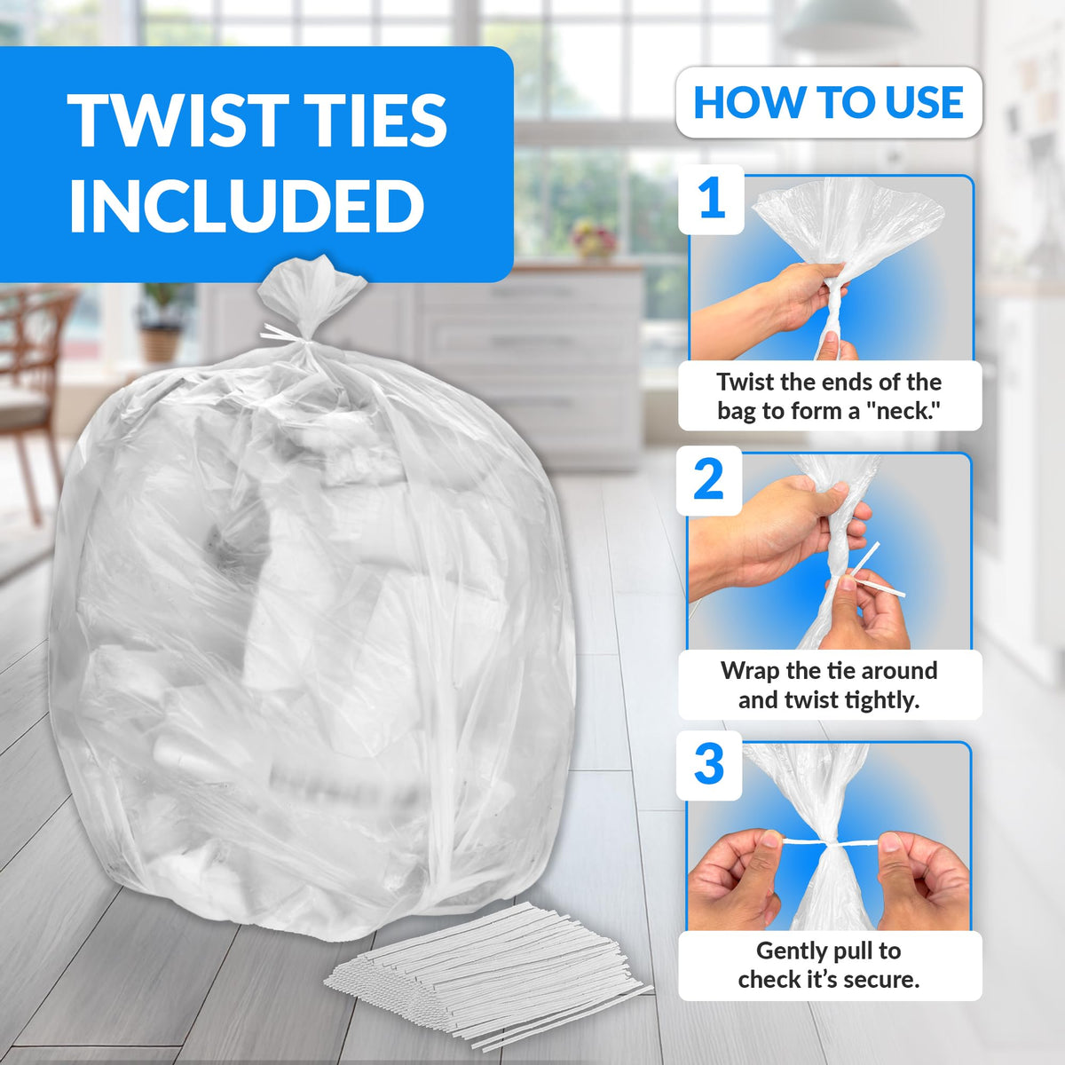55-60 Gallon Heavy Duty Clear Trash Bags with Ties F674926