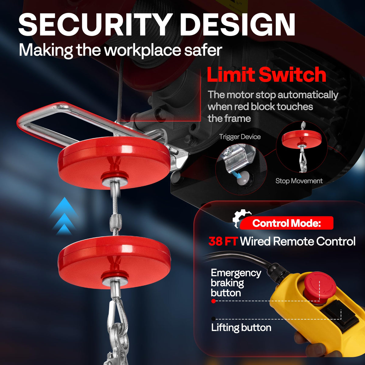 110V 440 Lbs Electric Hoist with Remote Control G618