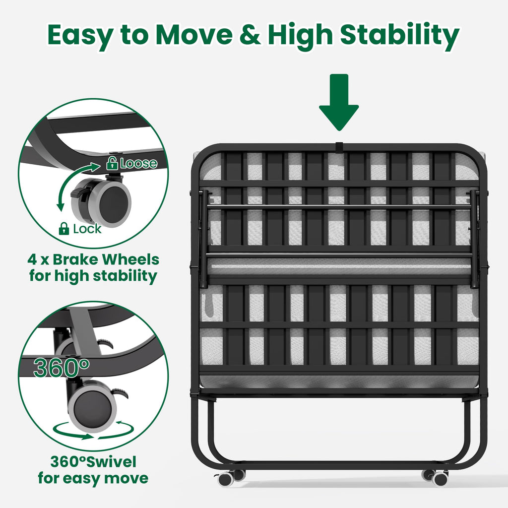 Folding Bed with Mattress with Wheels S428881