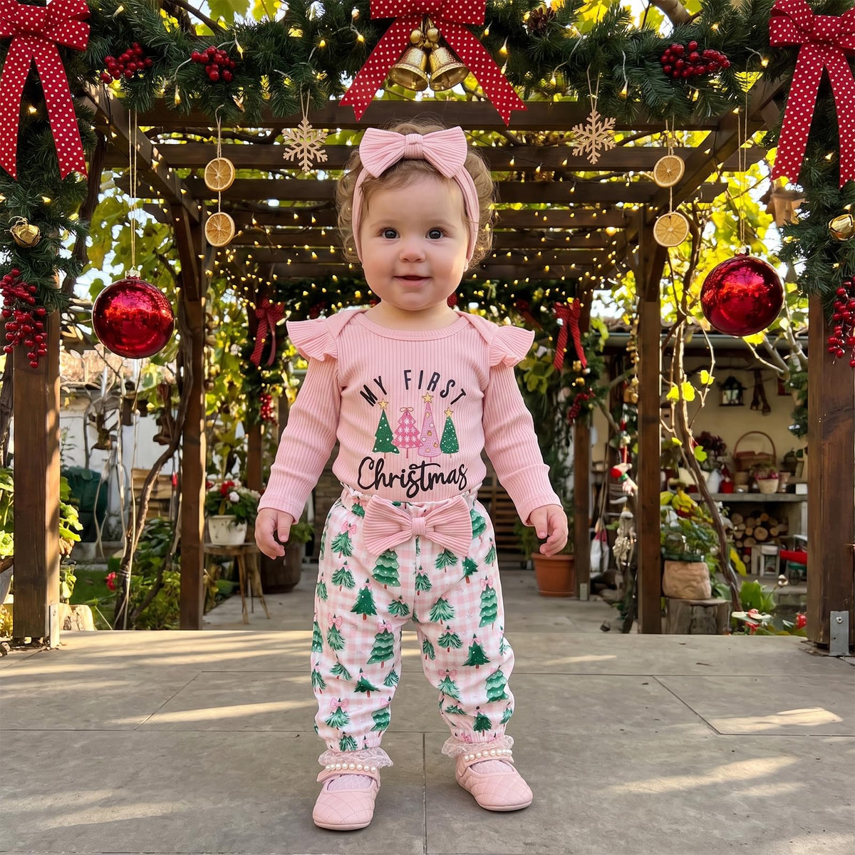 Newborn Baby Girl Christmas Outfit Romper Pants Set N302