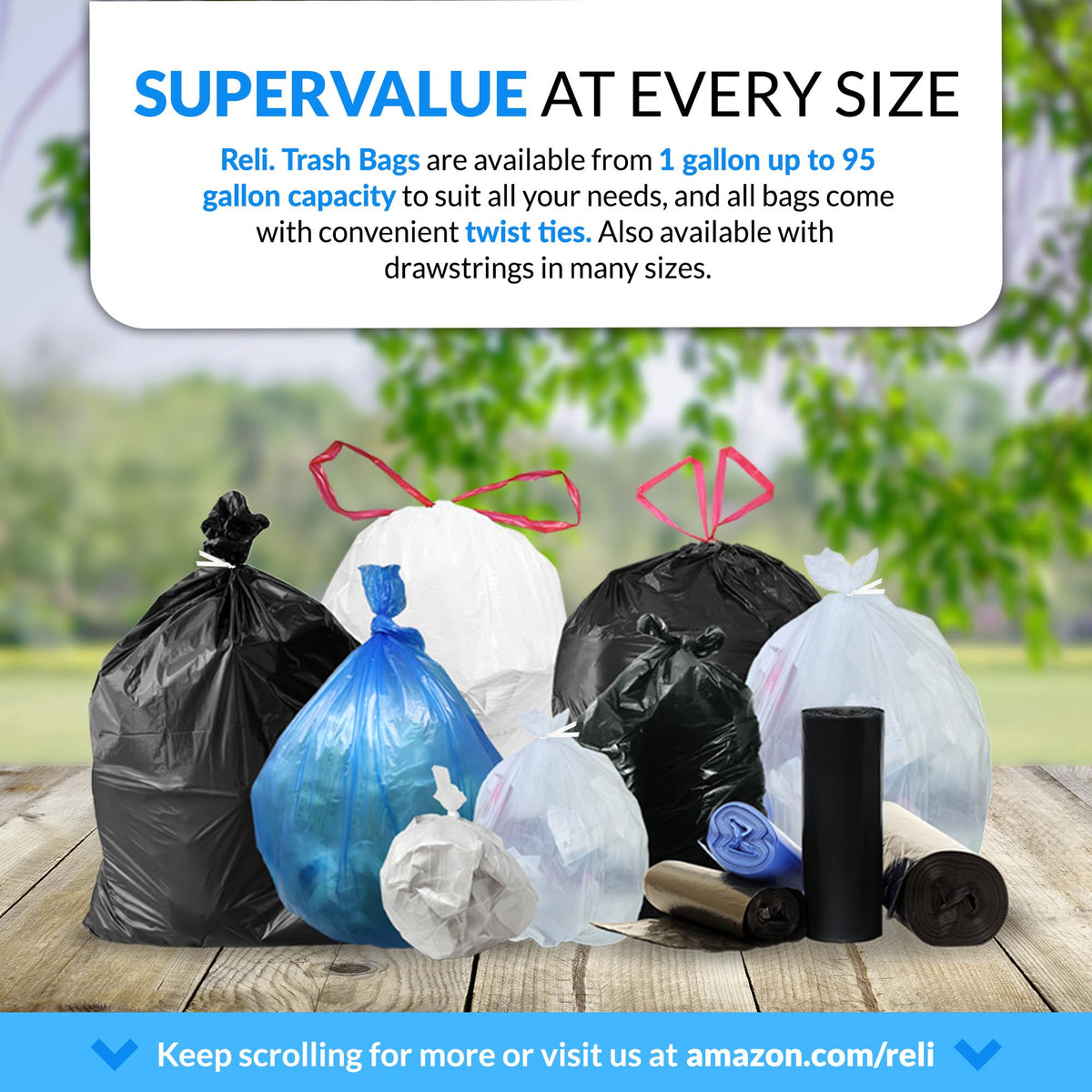 55-60 Gallon Heavy Duty Clear Trash Bags with Ties F674926