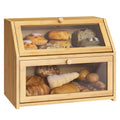 Double Layer Bamboo Wooden Bread Box G7848