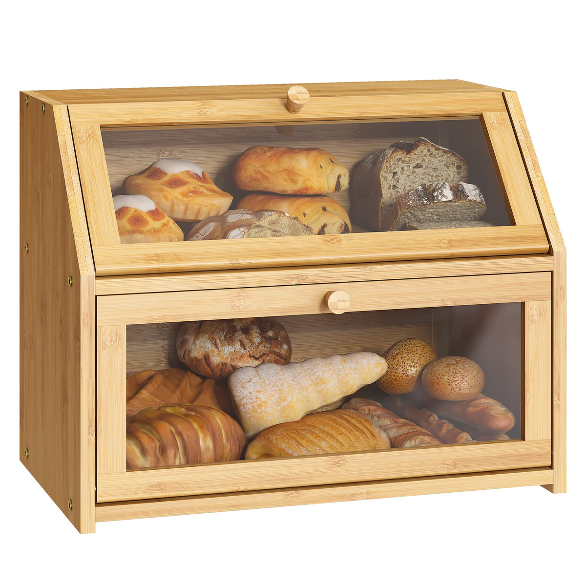 Double Layer Bamboo Wooden Bread Box G7848