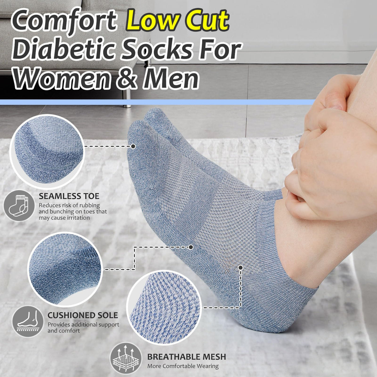 6 Pairs Low Cut Non Binding Bamboo Seamless Socks D488