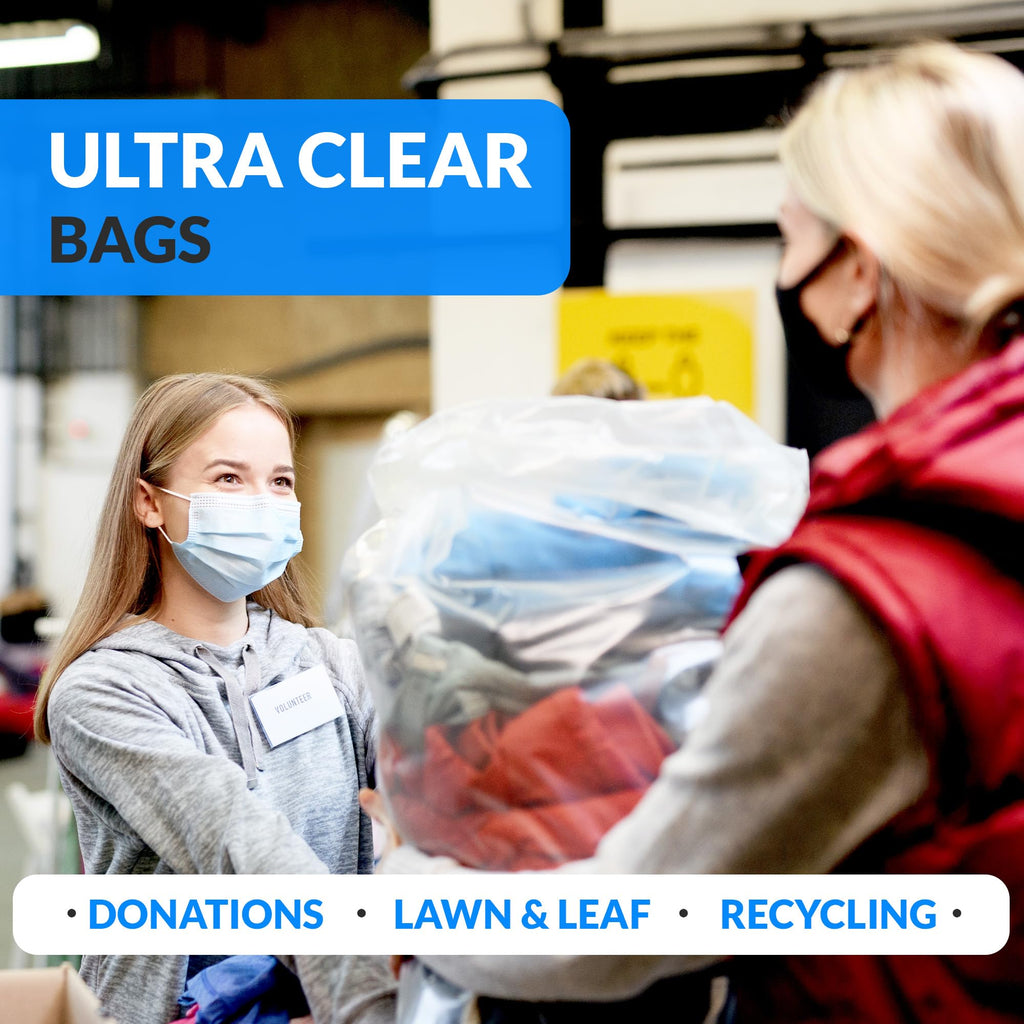 55-60 Gallon Heavy Duty Clear Trash Bags with Ties F674926