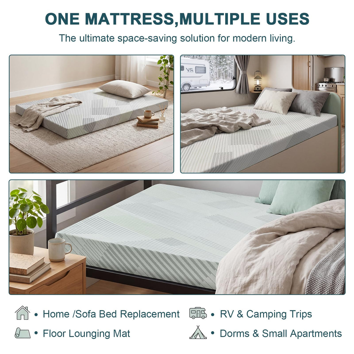 4 Inch Memory Foam Sofa Bed Mattress with Removable Washable Cover X32719